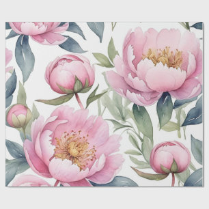 large pink peonies watercolor wrapping paper