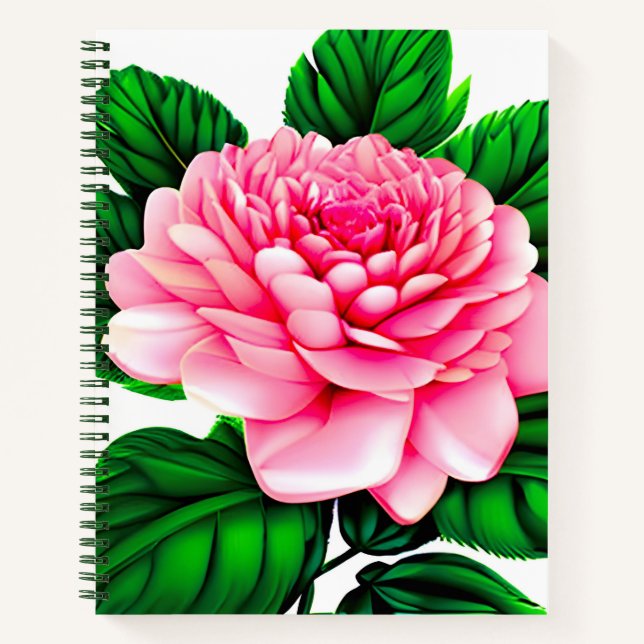 Large Pink Peony with Emerald Green Leaves Journal (Front)