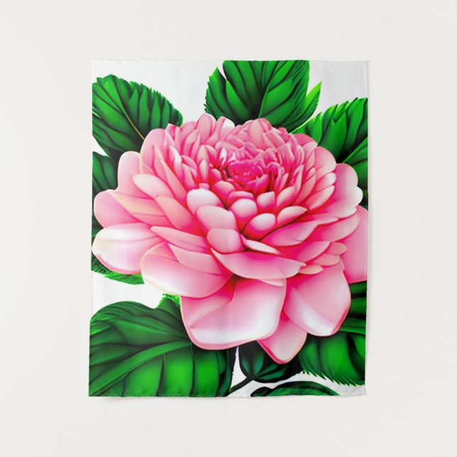 Large Pink Peony with Emerald Green Leaves  Tapestry (Front)