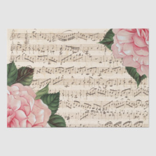 Large Pink Rose Flower Music Vintage Decoupage  Tissue Paper