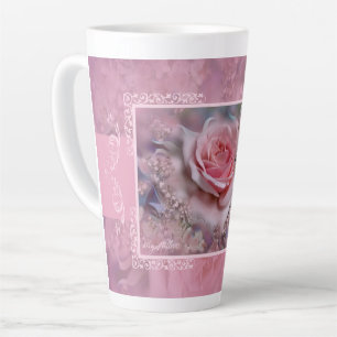 Large Pink Rose Latte Mug