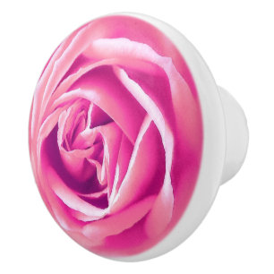 Large Pink Rose Print Ceramic Knob