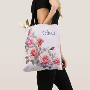 Large Pink Roses Personalised Tote Bag