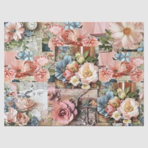 Large Pink Vintage Floral Ephemera Collage Tissue Paper
