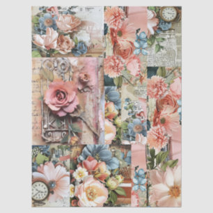 Large Pink Vintage Floral Ephemera Collage Tissue Paper