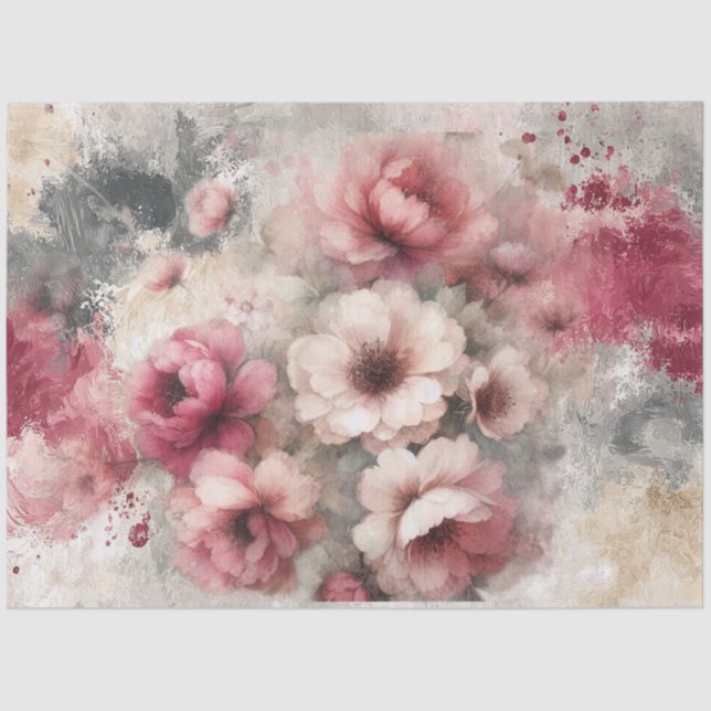 Large Pink Vintage Inspired Floral Tissue Paper  (Front)