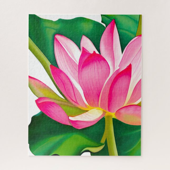 Large Pink Water Lily with Emerald Green Leaves  Jigsaw Puzzle (Vertical)