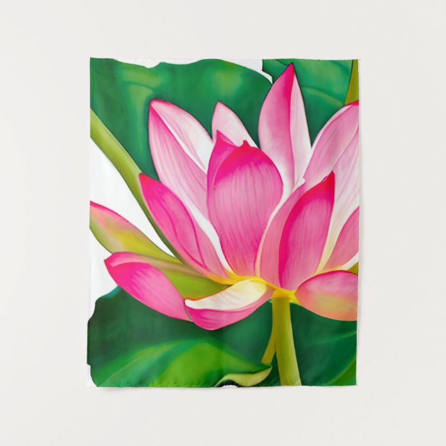Large Pink Water Lily with Emerald Green Leaves Tapestry (Front)