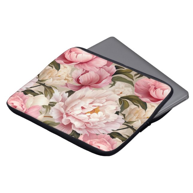 Large Pink White Peony Flowers Her Electronics Bag (Front Top)