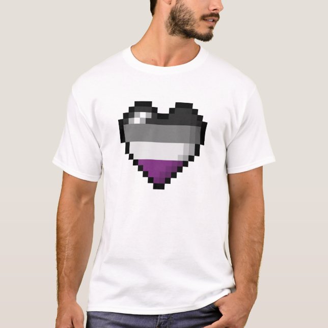 Large Pixel Heart Design in Asexual Pride Flag  T-Shirt (Front)