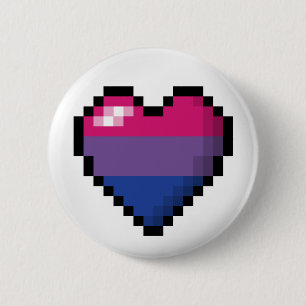 Large Pixel Heart Design in Bisexual Pride Flag 6 Cm Round Badge