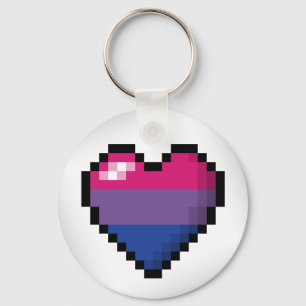 Large Pixel Heart Design in Bisexual Pride Flag Key Ring