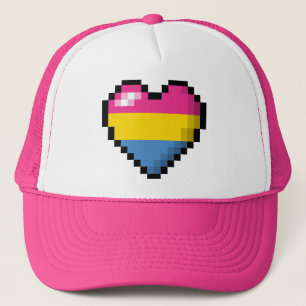 Large Pixel Heart Design in Pansexual Pride Flag Trucker Hat