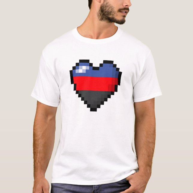 Large Pixel Heart Design in Polyamory Pride Flag T-Shirt (Front)