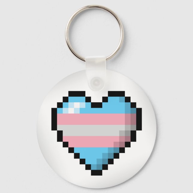 Large Pixel Heart Design in Transgender Pride Flag Key Ring (Front)