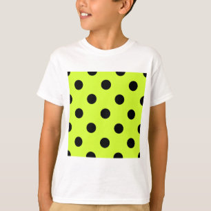 Large Polka Dots - Black on Fluorescent Yellow T-Shirt