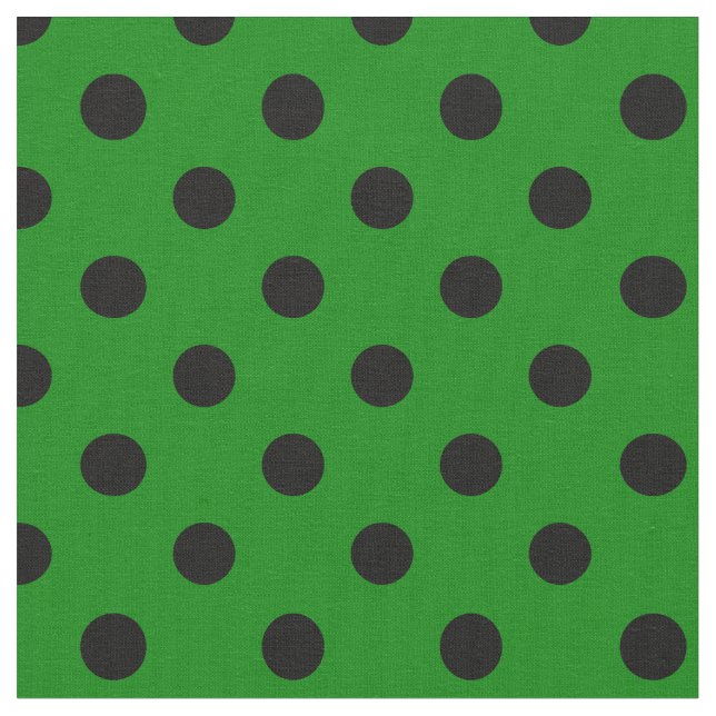 Large Polka Dots - Black on Green Fabric (Close Up)