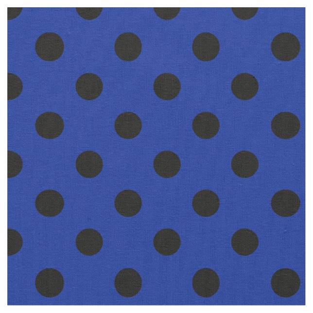Large Polka Dots - Black on Imperial Blue Fabric (Close Up)