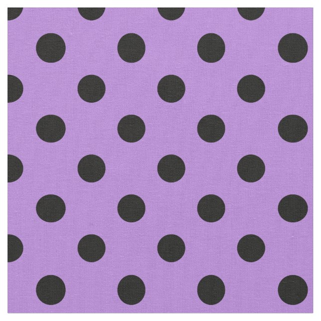 Large Polka Dots - Black on Lavender Fabric (Close Up)