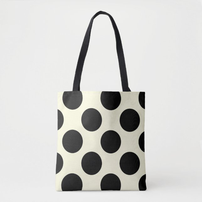 Large polka dots circles pattern black and cream tote bag (Front)