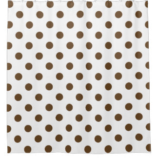 Large Polka Dots - Dark Brown on White Shower Curtain