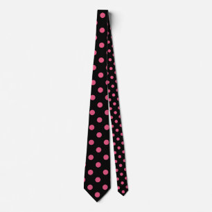 Large Polka Dots - Dark Pink on Black Tie