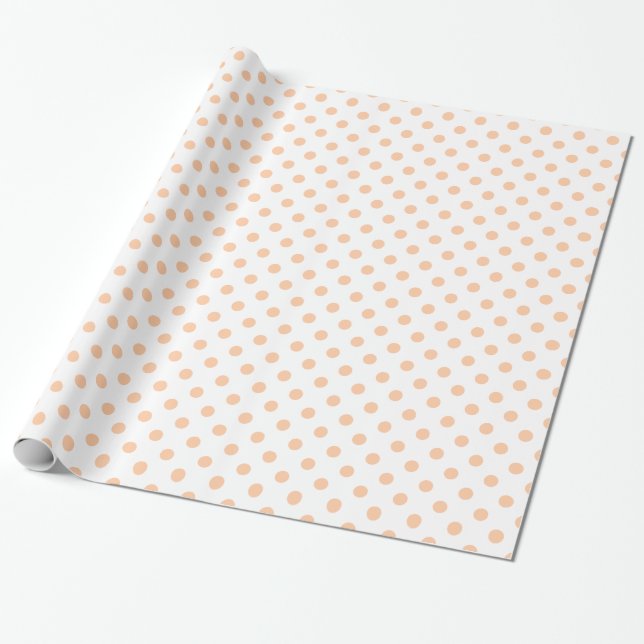 Large Polka Dots - Deep Peach on White Wrapping Paper (Unrolled)