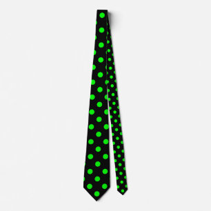 Large Polka Dots - Electric Green on Black Tie