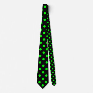 Large Polka Dots - Electric Green on Black Tie