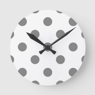 Large Polka Dots - Grey on White Round Clock