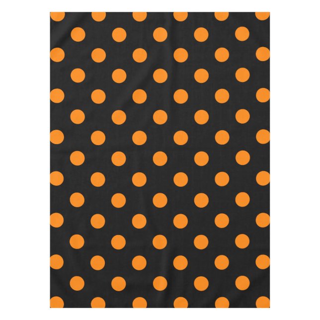Large Polka Dots - Orange on Black Tablecloth (Front)