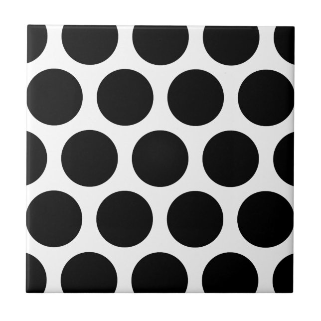 Large Polka Dots Pattern: Black & White Ceramic Tile (Front)