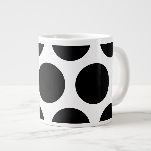 Large Polka Dots Pattern: Black & White Coffee Mug (Front Right)