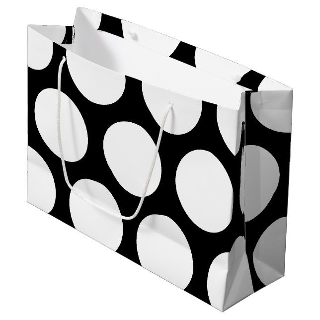 Large Polka Dots Pattern: Black & White Gift Bag (Front Angled)