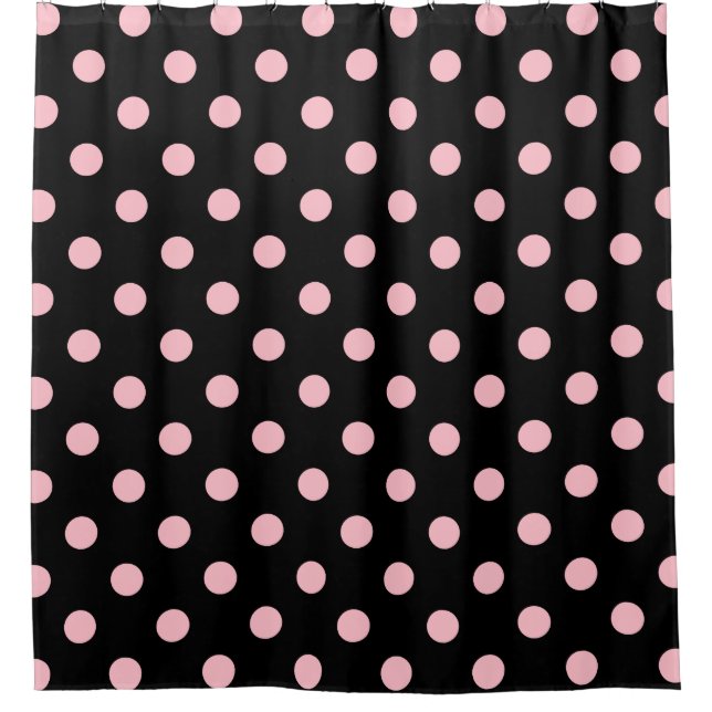 Large Polka Dots - Pink on Black Shower Curtain (Front)