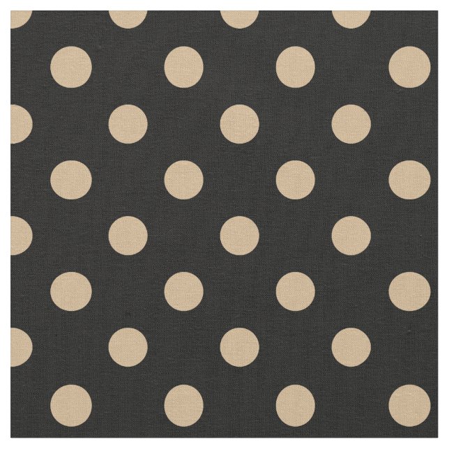 Large Polka Dots - Tan on Black Fabric (Close Up)