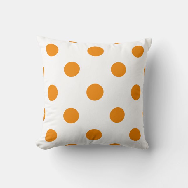 Large Polka Dots - Tangerine on White Cushion (Front)