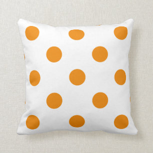 Large Polka Dots - Tangerine on White Cushion