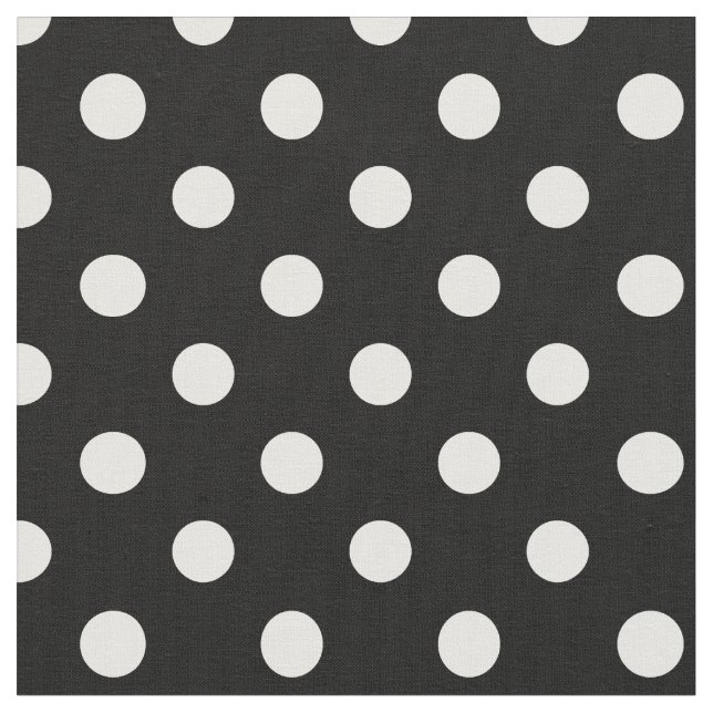 Large Polka Dots - White on Black Fabric (Close Up)