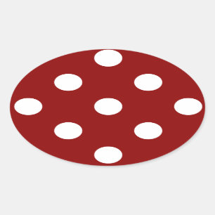 Large Polka Dots - White on Dark Red Oval Sticker