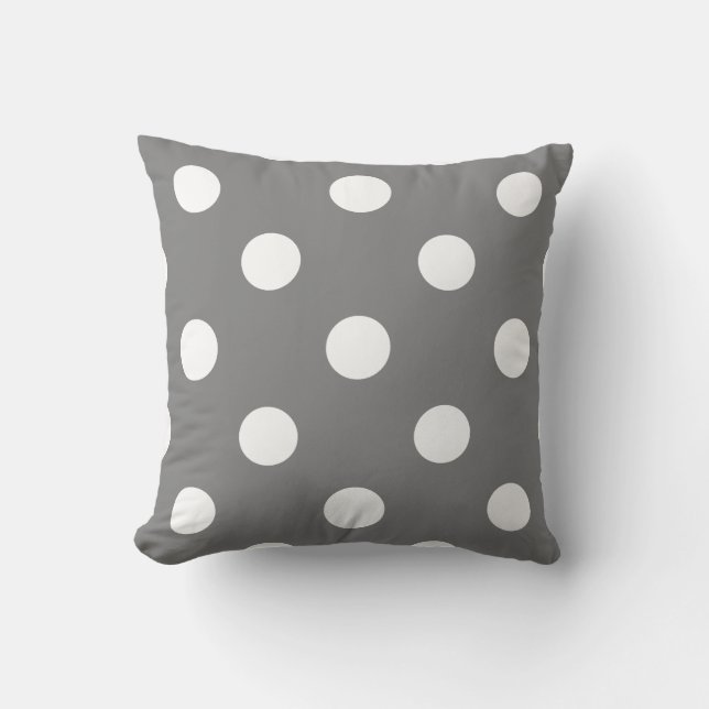 Large Polka Dots - White on Grey Cushion (Front)