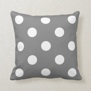 Large Polka Dots - White on Grey Cushion