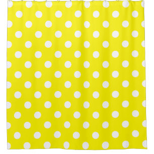 Large Polka Dots - White on Lemon Yellow Shower Curtain