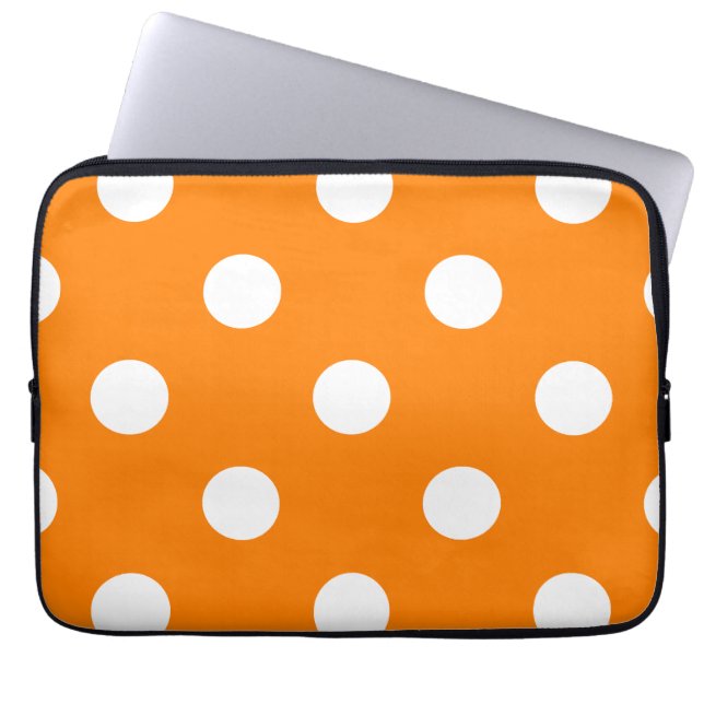 Large Polka Dots - White on Orange Laptop Sleeve (Front)