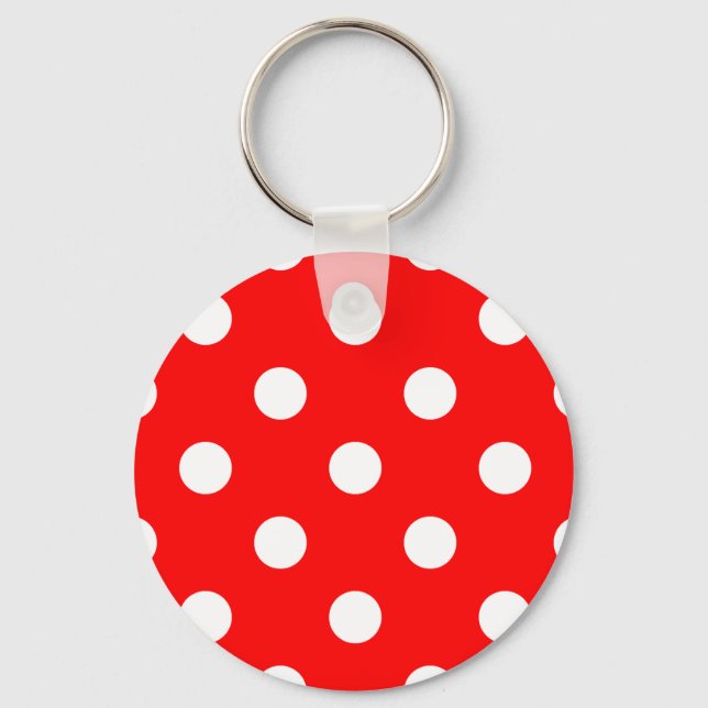 Large Polka Dots - White on Red Key Ring (Front)