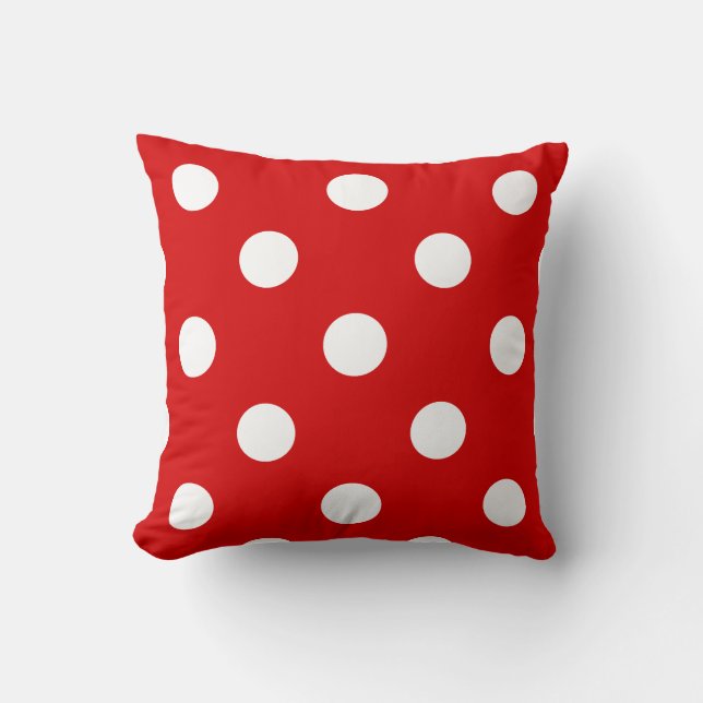 Large Polka Dots - White on Rosso Corsa Cushion (Front)