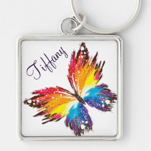 Large Premium Square Keychain/Butterfly Key Ring