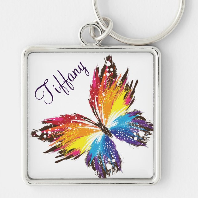 Large Premium Square Keychain/Butterfly Key Ring (Front)