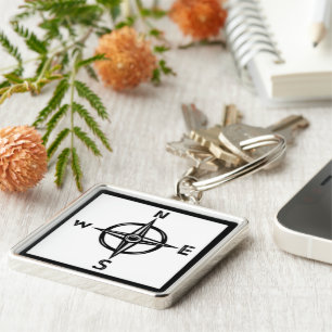 Large Premium Square Keychain/Compass Key Ring