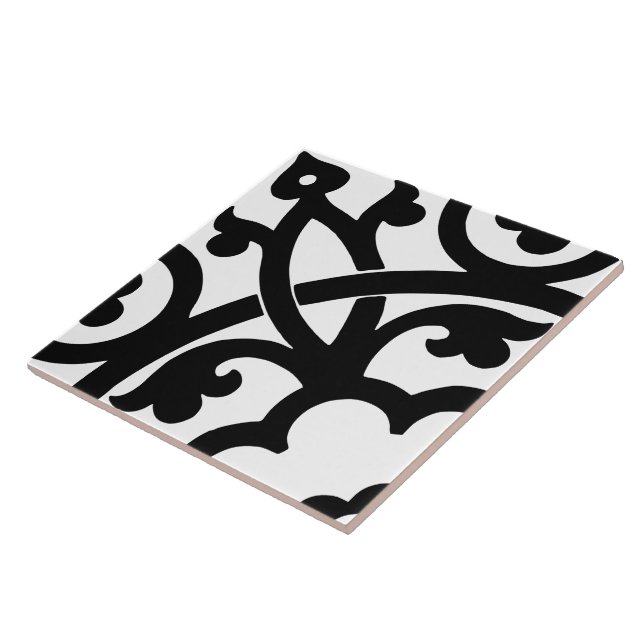 Large Print Abstract Black & White Line Art Ceramic Tile (Side)
